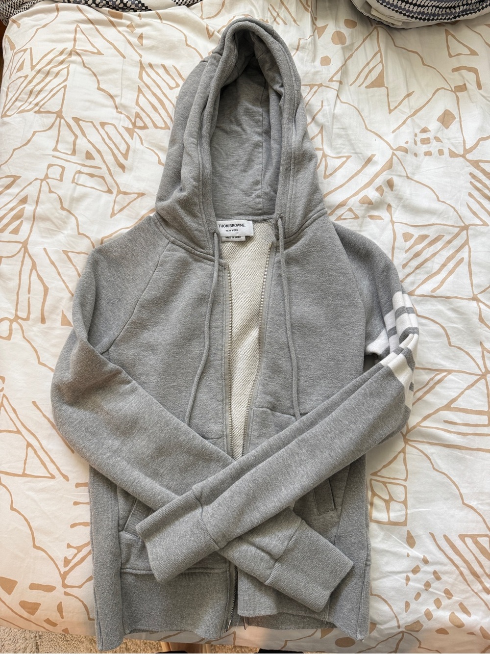 Authentic Thom Browne Gray Hooded Zip-Up Sweatshirt size 40